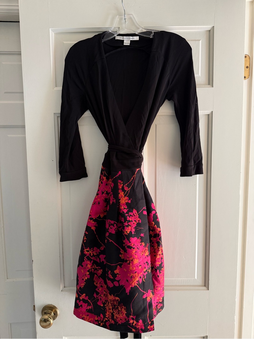 Diane Von Furstenberg Black Dress with Hot Pink Floral Skirt